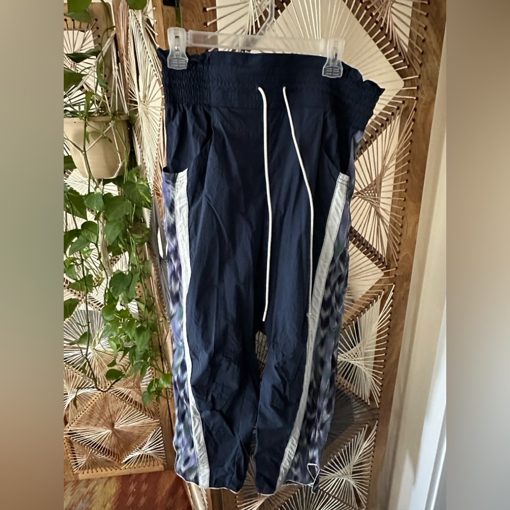 Free people Stylish Navy Blue Pants with Patterned Accents